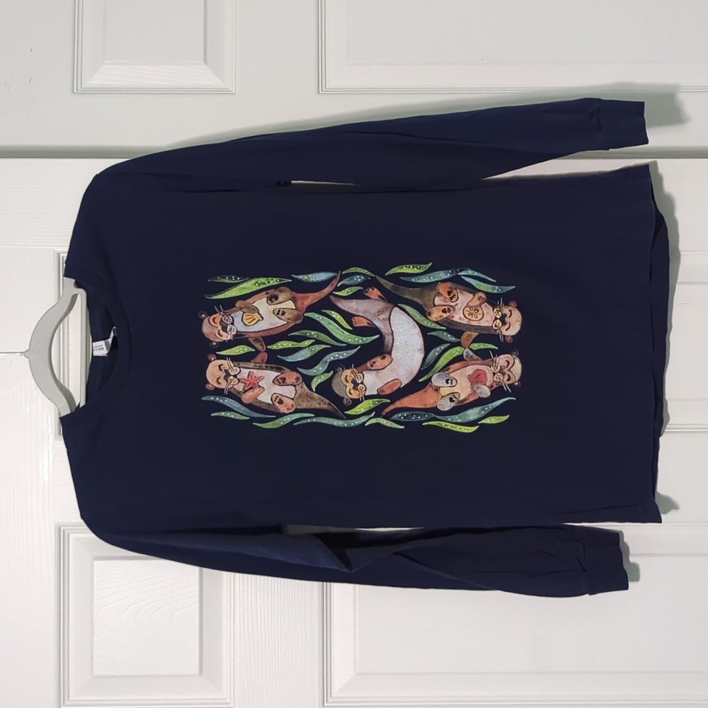 Adorable otter long sleeve tee, navy 🦦💙